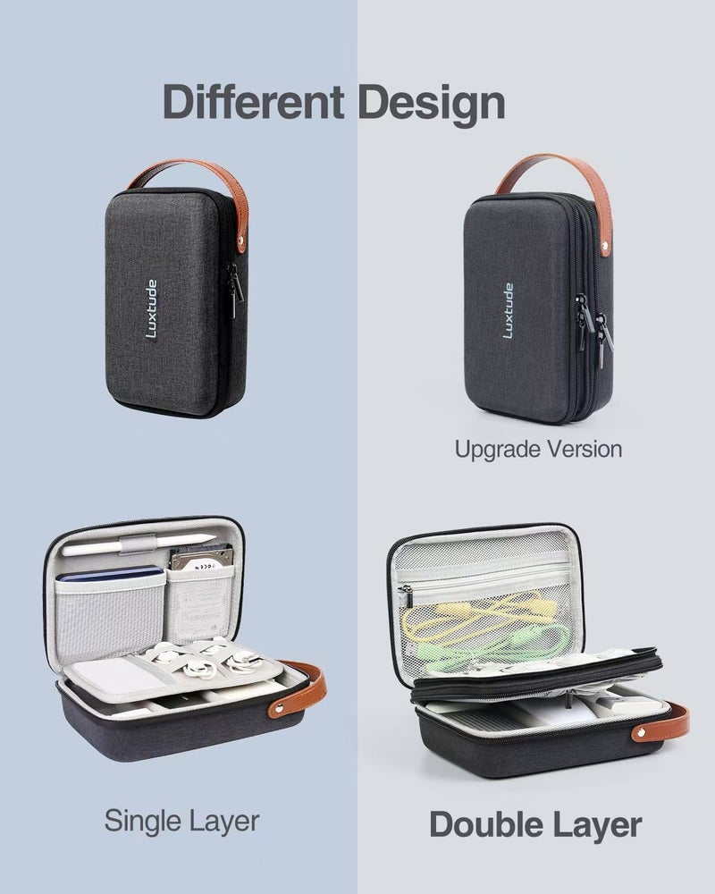 Luxtude Electronic Organizer Travel Case, Portable Tech Organizers, Hard Charger Organizer, Travel Cable Organizers, Tech Bag (Double Layer, Black, Medium) - Image 3